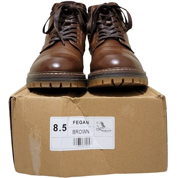 Vance Co. Fegan Cap Toe Ankle Combat Work Boots Size US 8.5 Brown Faux Leather